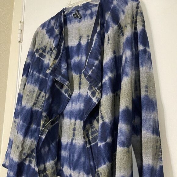 Lafayette 148 virgin wool blue stripe drape front cardigan knit sweater SMALL - Picture 3 of 5